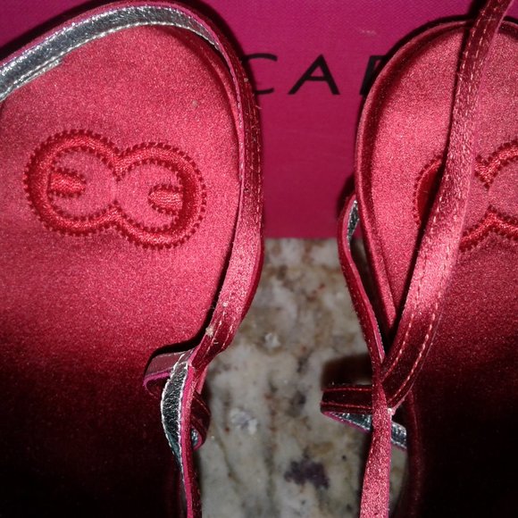 Escada Satin Red Ankle Sandals - Picture 3 of 6